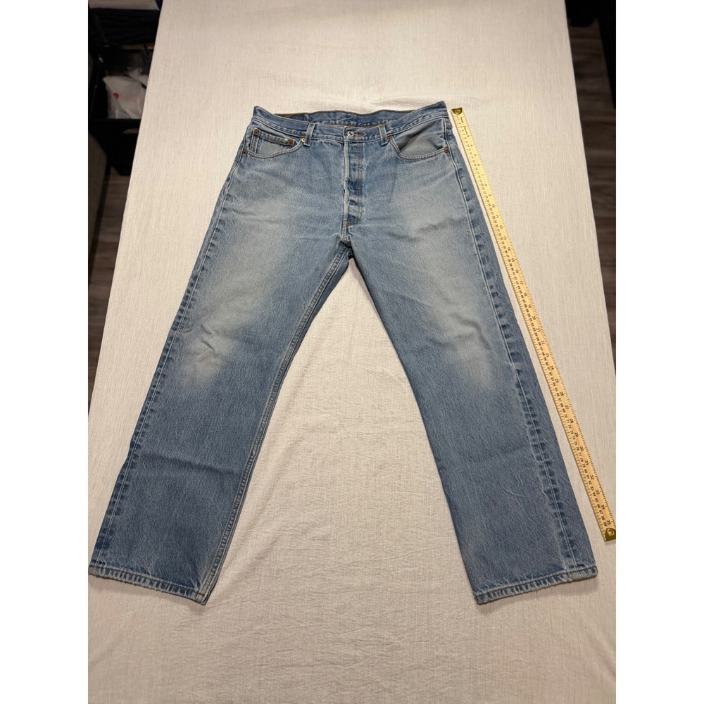 Levi's 501 Original Fit Jeans Mens 36x31 Light Wash Blue Denim Button Fly